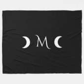 クレセントモダンムーンズブラックとホワイトモノグラム フリースブランケット (正面(横))