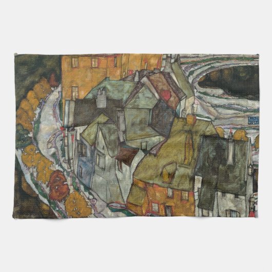 クレセント・オブ・ハウシズII、アイランド・タウンby Egon Schiele キッチンタオル (横)
