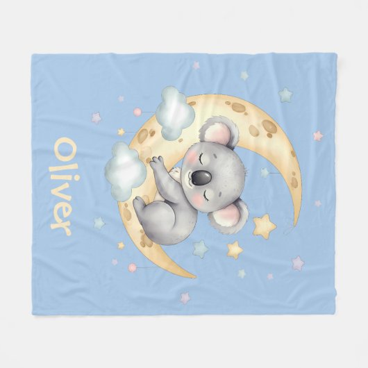 クレセント・ムーンに浮かぶ可愛らしい夢のコアラ フリースブランケット (正面(横))