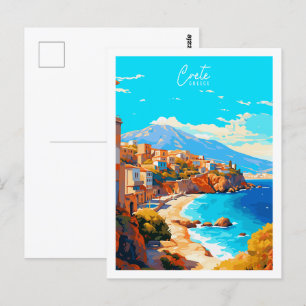クレタギリシャのヴィンテージ旅行の場所イラストレーション ポストカード