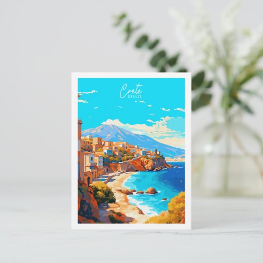 クレタギリシャのヴィンテージ旅行の場所イラストレーション ポストカード (スタンド正面)