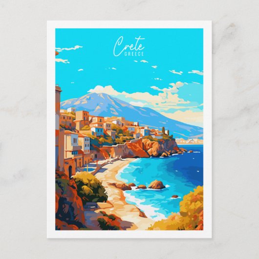 クレタギリシャのヴィンテージ旅行の場所イラストレーション ポストカード (正面)