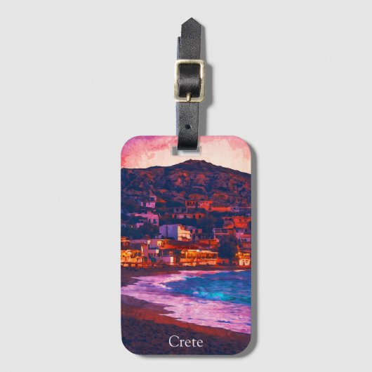 クレタギリシャの島の水の色絵画の ラゲッジタグ (正面縦)