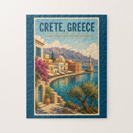 クレタギリシャイラスト旅行アートヴィンテージ ジグソーパズル (縦)
