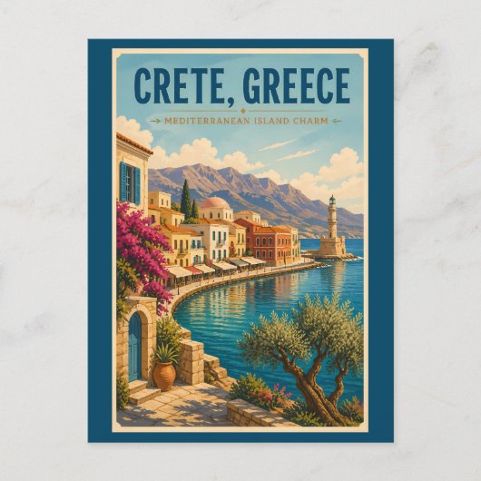 クレタギリシャイラスト旅行アートヴィンテージ ポストカード (正面)