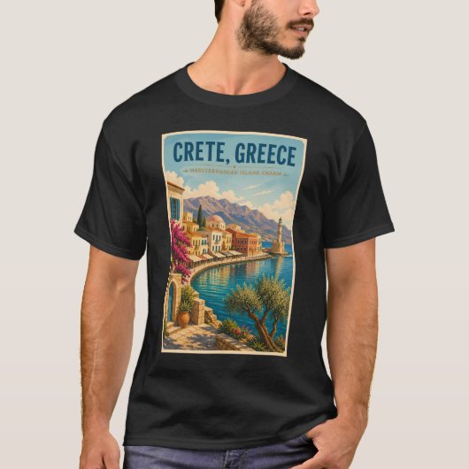 クレタギリシャイラスト旅行アートヴィンテージ Tシャツ (正面)