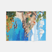 クレタギリシャントラベルアートヴィンテージ フリースブランケット (正面(横))