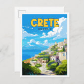 クレタギリシャヴィンテージ旅行イラストレーション ポストカード (正面/裏面)