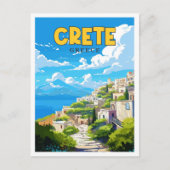 クレタギリシャヴィンテージ旅行イラストレーション ポストカード (正面)