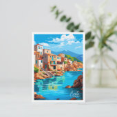 クレタギリシャヴィンテージ旅行イラストレーション ポストカード (スタンド正面)