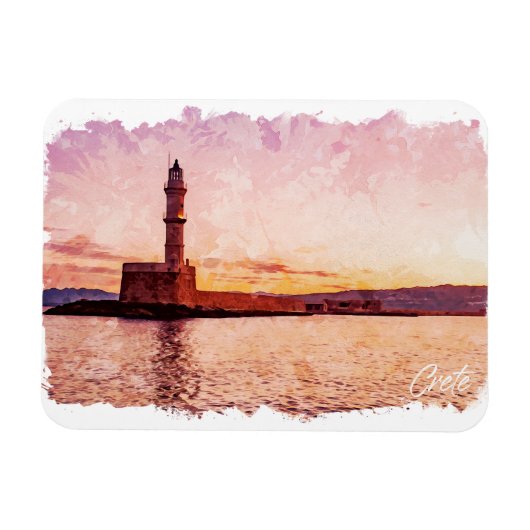クレタギリシャ油絵の夕焼けアート マグネット (横)