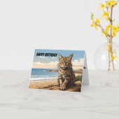 クレタンワイルドキャットオンビーチ カード (黄色い花)