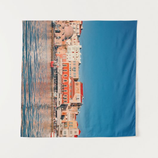 クレタ島の青い時間にシャニアのヴェネツィアの港が タペストリー (正面(横))