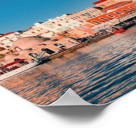 クレタ島の青い時間にシャニアのヴェネツィアの港が ポスター (角)