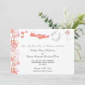 クレタ島のSave The Dateをコーラルピンクとホワイトで 招待状 (スタンド正面)