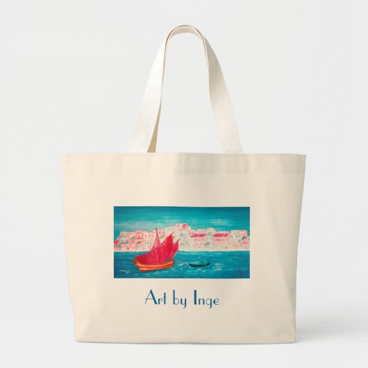 クレタ-オーストリアの芸術家によるインゲ絵画の島 ラージトートバッグ (正面)
