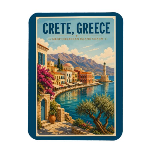 クレタ ギリシャ イラスト 旅行 アート ヴィンテージ マグネット (縦)