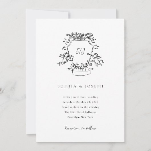 クレッお洒落ト |モノクロ結婚の 招待状 (正面)