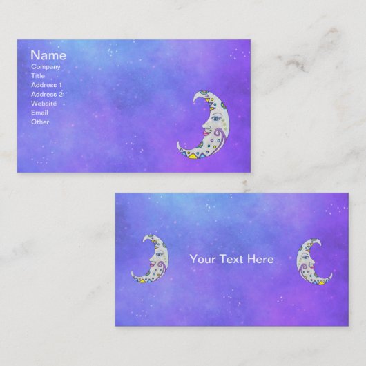 クレッカラフルセントムーン顔抽象芸術シェイプパープル 名刺 (正面/裏面)