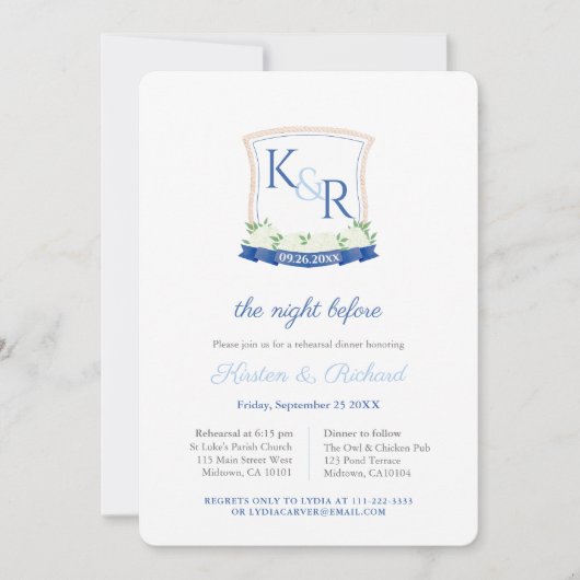 クレッ名門私立校風のトのリハ結婚ーサルディナー 招待状 (正面)