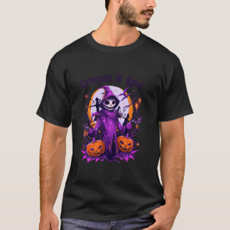 クレピ実在ンitスカルスケルトン魔女カボチャおもしろい tシャツ