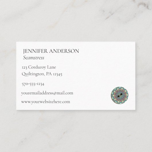 クレフター、シームスカラフルウッドのボタンコラージュ 名刺 (裏面)