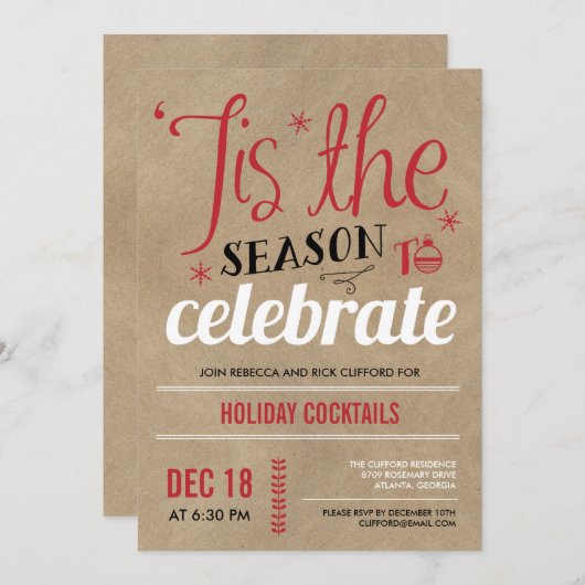 クレフティお祝いホリデーパーティー招待状 招待状 (正面/裏面)