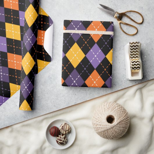 クレフティブラックとオレンジのハロウィンステッチ ラッピングペーパー (クラフト)