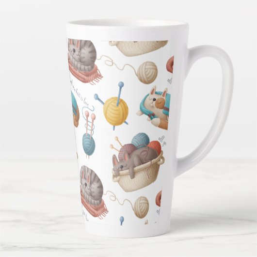 クレフティ猫好き編み物 カフェラテマグ (右)