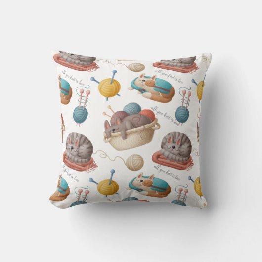 クレフティ猫好き編み物 クッション (正面)