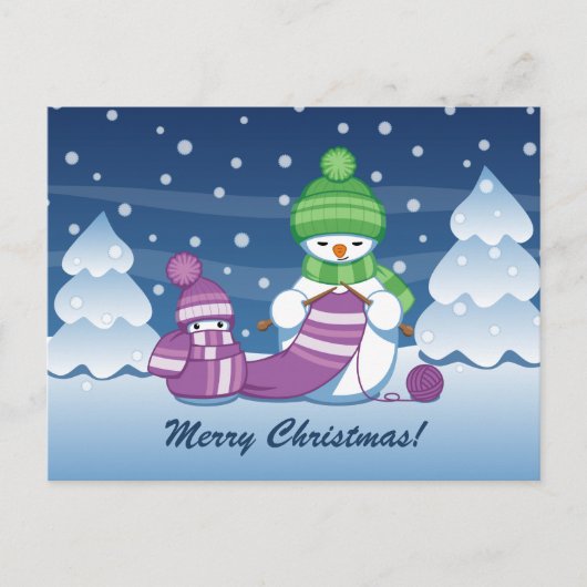 クレフティ雪だるま編み物スカーフ シーズンポストカード (正面)