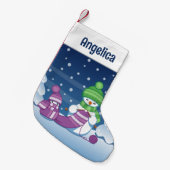クレフティ雪だるま編み物スカーフ スモールクリスマスストッキング (正面 (吊り時))