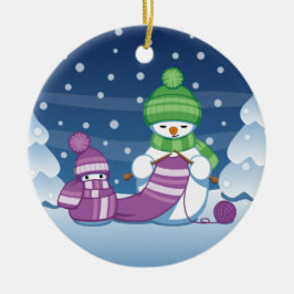 クレフティ雪だるま編み物スカーフ セラミックオーナメント