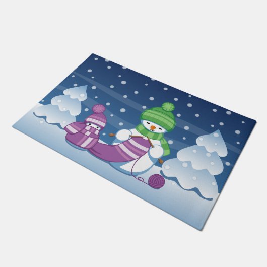 クレフティ雪だるま編み物スカーフ ドアマット (アングル)