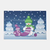 クレフティ雪だるま編み物スカーフ ドアマット (正面)