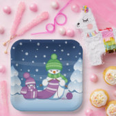 クレフティ雪だるま編み物スカーフ ペーパープレート (パーティー)