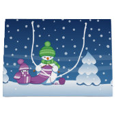 クレフティ雪だるま編み物スカーフ ラージペーパーバッグ (正面)