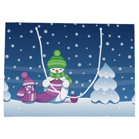 クレフティ雪だるま編み物スカーフ ラージペーパーバッグ (裏面)