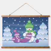 クレフティ雪だるま編み物スカーフ 吊り下げ型タペストリー (正面)