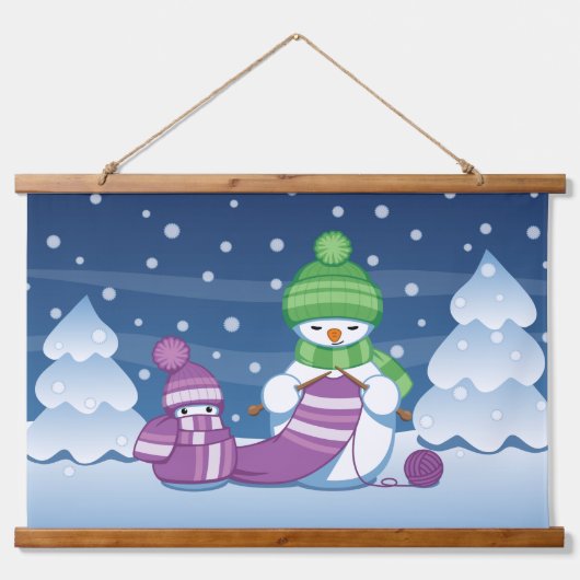 クレフティ雪だるま編み物スカーフ 吊り下げ型タペストリー (正面)