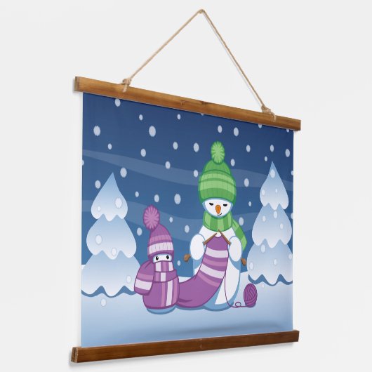クレフティ雪だるま編み物スカーフ 吊り下げ型タペストリー (傾斜あり)