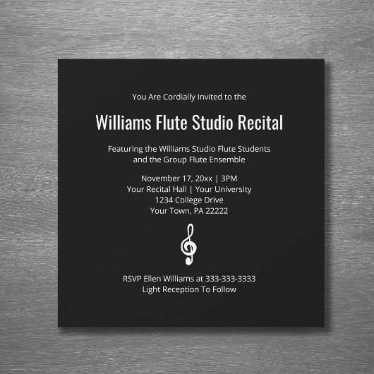 クレフ、 音符記号シンプルリサイタルコンサートブラック 招待状