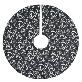 クレフ、 音符記号ハート音楽テーマの白黒クリスマス ブラッシュドポリエステルツリースカート