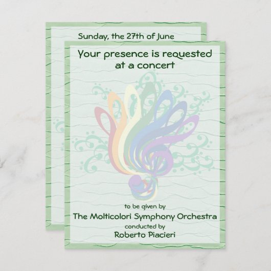 クレフ、 音符記号ブーケコンサート招待状 招待状 (正面/裏面)