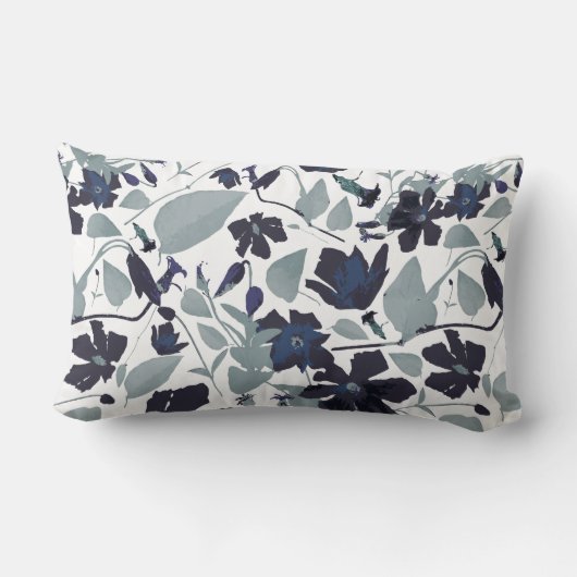 クレマエレガントティスつる植物フローラ水色 ランバークッション (裏面)
