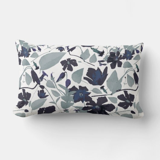 クレマエレガントティスつる植物フローラ水色 ランバークッション (正面)