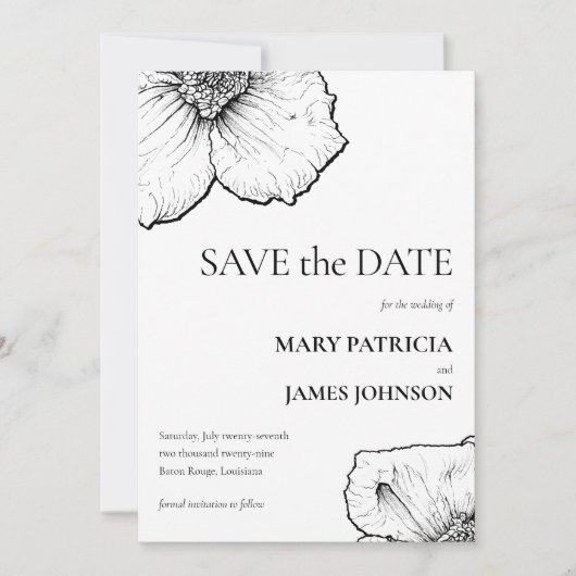 クレマチスのラインアートドローイング フォーマル 🌸 フラワーモダン セーブザデート (正面)