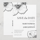 クレマチスのラインアートドローイング フォーマル 🌸 フラワーモダン セーブザデート (正面/裏面)