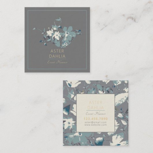 クレマチスイエローグレイ絵を描ウォーターカラーの花 スクエア名刺 (正面/裏面)