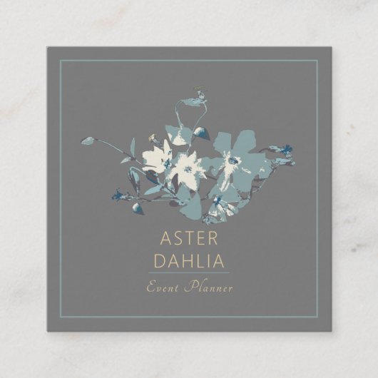 クレマチスイエローグレイ絵を描ウォーターカラーの花 スクエア名刺 (正面)